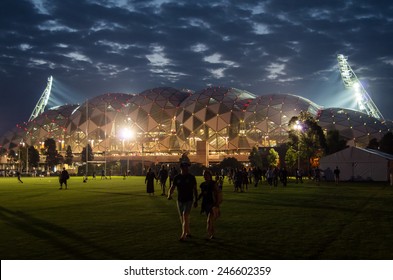 MELBOURNE, AUSTRALIA - January 22, 2015: Melbourne Rectangular Stadium (also Known As AAMI Park) After The Finish Of The AFC Asian Cup Quarter Final Between South Korea And Uzbekistan.