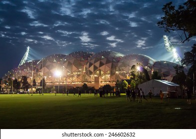 MELBOURNE, AUSTRALIA - January 22, 2015: Melbourne Rectangular Stadium (also Known As AAMI Park) After The Finish Of The AFC Asian Cup Quarter Final Between South Korea And Uzbekistan.