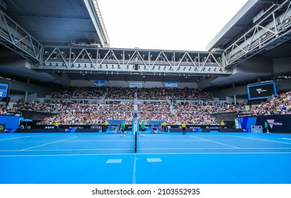MELBOURNE, AUSTRALIA - JANUARY 22, 2016: Rod Laver arena during 2016 Australian Open match at Australian tennis center in Melbourne Park. It is the main venue for the Australian Open since 1988 