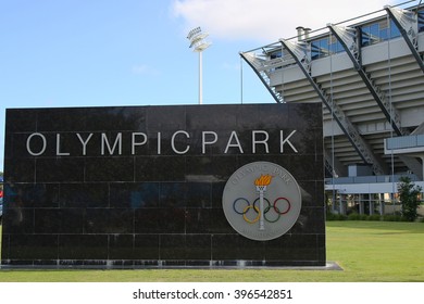 MELBOURNE, AUSTRALIA - JANUARY 23, 2016: Sign At Olympic Park In Melbourne, Australia. The 1956 Summer Olympics Were An International Multi-sport Event Which Was Held In Melbourne, Victoria, Australia