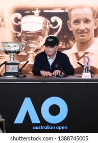 MELBOURNE, AUSTRALIA - JANUARY 23, 2019: Grand Slam champion Rod Laver addresses a press conference at the 2019 Australian Open tennis championships in Melbourne. 