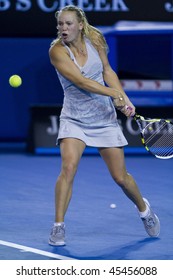 MELBOURNE, AUSTRALIA - JANUARY 23: Caroline Wozniacki of Denmark during her third round match against Shahar Peer Israel in the Australian Open on January 23, 2010 in Melbourne, Australia