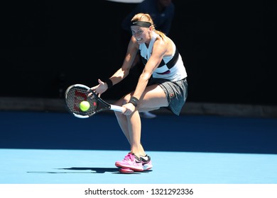 MELBOURNE, AUSTRALIA - JANUARY 24, 2019: Grand Slam Champion Petra Kvitova Of Czech Republic In Action During Her Semifinal Match At 2019 Australian Open In Melbourne Park