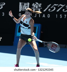 MELBOURNE, AUSTRALIA - JANUARY 24, 2019: Grand Slam Champion Petra Kvitova Of Czech Republic In Action During Her Semifinal Match At 2019 Australian Open In Melbourne Park