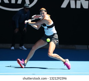 MELBOURNE, AUSTRALIA - JANUARY 24, 2019: Grand Slam Champion Petra Kvitova Of Czech Republic In Action During Her Semifinal Match At 2019 Australian Open In Melbourne Park