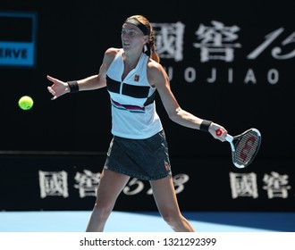 MELBOURNE, AUSTRALIA - JANUARY 24, 2019: Grand Slam Champion Petra Kvitova Of Czech Republic In Action During Her Semifinal Match At 2019 Australian Open In Melbourne Park