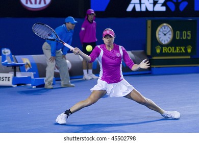 MELBOURNE, AUSTRALIA - JANUARY 25: Victoria Azarenka vs Vera Zvonareva during the 2010 Australian Open on January 25, 2010 in Melbourne, Australia