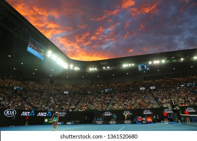 MELBOURNE, AUSTRALIA - JANUARY 26, 2019: Rod Laver arena during 2019 Australian Open match at Australian tennis center in Melbourne Park. It is the main venue for the Australian Open since 1988