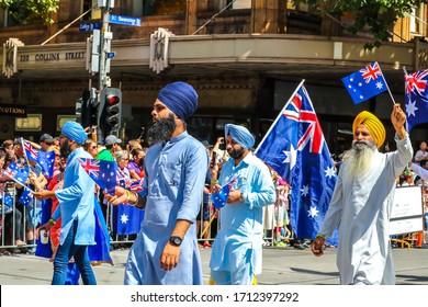 MELBOURNE, AUSTRALIA - JANUARY 26, 2019: Sikh Interfaith Council of Victoria members participate in 2019 Australia Day Parade in Melbourne