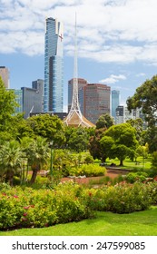 Melbourne, Australia - January 26 - Melbourne's Famous Southbank Skyline Over Queen Victoria Gardens On Australia Day On January 26th 2015.