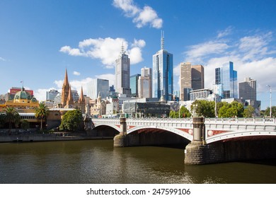 Melbourne, Australia - January 26 - Melbourne's Famous Skyline Over Princes Bridge On A Sunny Day On January 26th 2015.