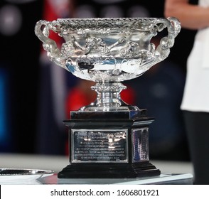 MELBOURNE, AUSTRALIA - JANUARY 27, 2019: The Australian Open men's singles trophy, the Norman Brookes Challenge Cup, during 2019 Australian Open trophy presentation at Rod Laver Arena in MelbournePark