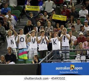 MELBOURNE, AUSTRALIA - JANUARY 27: Fans support Novak Djokovic at the 2010 Australian Open on January 27, 2010 in Melbourne, Australia