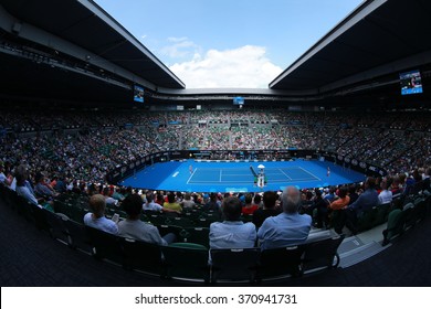 MELBOURNE, AUSTRALIA - JANUARY 28, 2016: Rod Laver arena during Australian Open 2016 match at Australian tennis center in Melbourne Park. It is the main venue for the Australian Open since 1988 