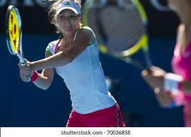 MELBOURNE, AUSTRALIA - JANUARY 28: Maria Kirilenko(RUS)[12] in the women's doubles final at the Australian Open on January 28, 2011 in Melbourne, Australia