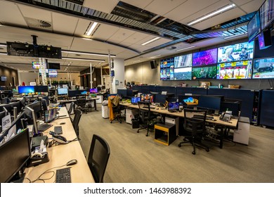 Melbourne, Australia - Jul 27, 2019: The ABC Studios News Collaboration Room