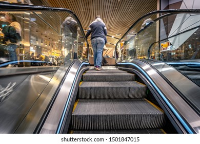 Melbourne, Australia - Jul 28, 2019: Escalator Going Up To The Food Court Area In Melbourne Central