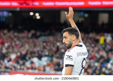 MELBOURNE, AUSTRALIA - JULY 19: Bruno Fernandes Of Manchester United Playing Against Crystal Palace In A Pre-season Friendly Football Match At The MCG On 19th July 2022