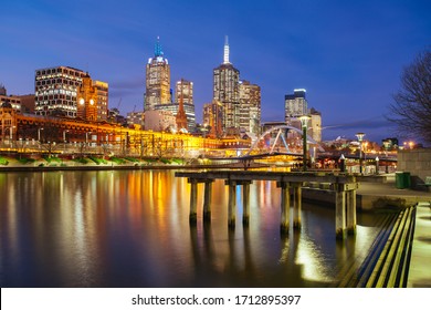 Melbourne, Australia - July 2 2013: Melbourne skyline along the Yarra River at dusk in Victoria Australia
