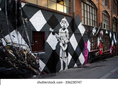 MELBOURNE, AUSTRALIA, July 21 2015: Street art by unidentified artist in Melbourne laneway