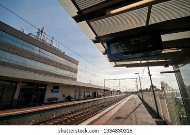 MELBOURNE, AUSTRALIA - JULY 26, 2018: Broadmeadow Train Station Platform In Melbourne Australia. This Is The Station To Connect Local Train With An Airport Bus.