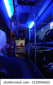 MELBOURNE, AUSTRALIA - JULY 5, 2010: Blurred Image Of Inside The Airport Bus At Night In Melbourne, Australia