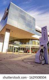 Melbourne, Australia - Jun 13, 2015: Electric Car Charging Station Next To The Holden Factory Building In Port Melbourne