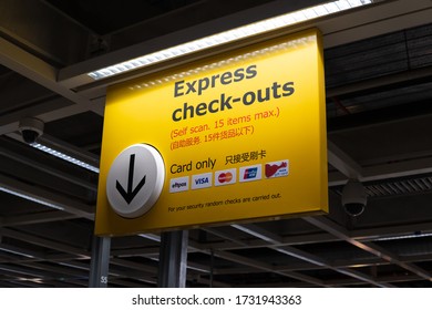 Melbourne, Australia - Jun 26, 2018: IKEA Express Check-outs Sign, Card Only.