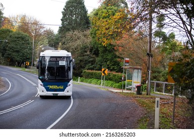 Melbourne, Australia - June 02 2022:  A School Bus In Emerald, Rural Victoria, Taking The Kids Home After School.