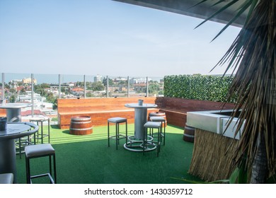 Melbourne, Australia - June 1, 2019: Outdoor View Of Rooftop Bar In Summer House Hostel.