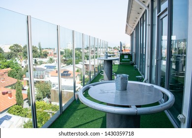 Melbourne, Australia - June 1, 2019: Outdoor View Of Rooftop Bar In Summer House Hostel.