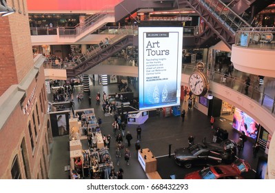 MELBOURNE AUSTRALIA - JUNE 14, 2017: Unidentified People Visit Melbourne Central Shopping Mall.