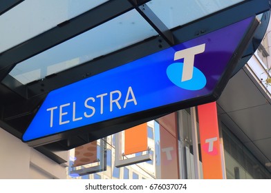 MELBOURNE AUSTRALIA - JUNE 30, 2017: Telstra Store Sign. Telstra Is The Largest Telecommunications And Media Company In Australia.