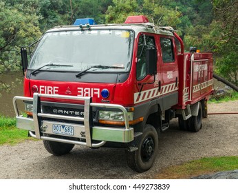 Melbourne, Australia - June 5, 2016: Country Fire Authority Fire Truck By The Banks Of The Yarra River In Warrandyte. The CFA Is A Volunteer And Professional Fire Brigade For Non-metropolitan Victoria