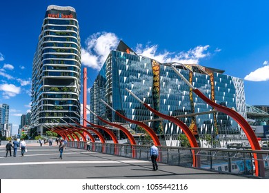 Melbourne, Australia - Mar 19, 2018: NAB And Medibank Buildings In Docklands