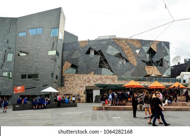 MELBOURNE, AUSTRALIA – March 15, 2018:  View Of The Federation Square, A Purpose Built Venue For Arts, Culture And Public Events