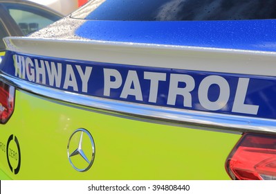 MELBOURNE AUSTRALIA - MARCH 18, 2016: Australian Police Highway Patrol Car. Australian Police Is Responsible For Safety Of Australian Residence. 
