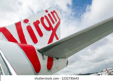 Melbourne, Australia: March 26, 2018: Virgin Australia Airplane On The Runway At Tullamarine Airport In Melbourne. Virgin Australia Airlines Is Australia's Second-largest Airline After Qantas.