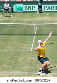 Melbourne, Australia - March 4, 2016: Australian Tennis Player Sam Groth During Davis Cup Singles Against John Isner From USA At Kooyong Lawn Tennis Club