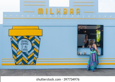 Melbourne, Australia - March 5, 2016: Woman And Barista In The Milkbar In The Melbourne Food And Wine Festival. The Festival Is To Promote The Produce And Food Culture Of Melbourne And Victoria. 