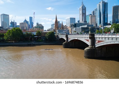 Melbourne, Australia - March 9 2020; City Skyline And Yarra River View From Princes Bridge.