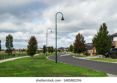 Melbourne, Australia - May 13, 2018: Residential Street In The New Berwick Springs Housing Estate In Narre Warren South, In The City Of Casey In The Outer South-eastern Suburbs Of Melbourne