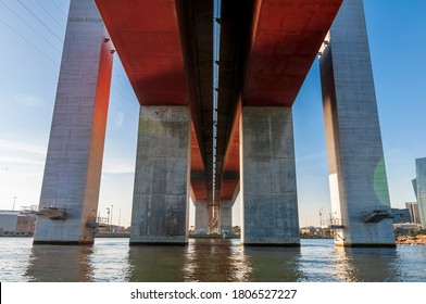 Melbourne, Australia - May 17, 2019: Perspective View From The Underside Of The Bolte Bridge. The Is One Of The Major Citylink Toll Road (M2) In And Out Of The Central Business District (CBD).