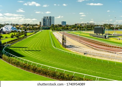 Melbourne, Australia - May 25, 2020: Grass Covered Race Track At The Flemington Racecourse