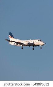 Melbourne, Australia - November 10, 2011: Regional Express (REX) Airlines Saab 340B VH-RXS On Approach To Land At Melbourne International Airport. 