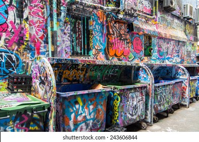 MELBOURNE, AUSTRALIA - November 16, 2014: Rutledge Lane, off Hosier Lane, is a well known location for street art in inner city Melbourne.