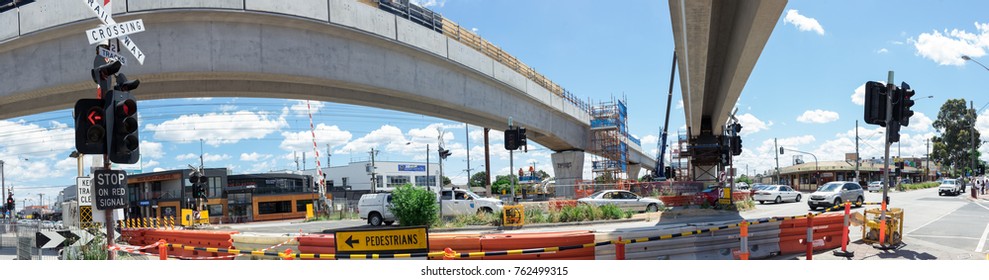 Melbourne, Australia - November 19, 2017: Construction Of The Skyrail Metro Train Grade Separation Project At The Clayton Road Level Crossing In Clayton.