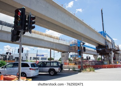 Melbourne, Australia - November 19, 2017: Construction Of The Skyrail Metro Train Grade Separation Project At The Clayton Road Level Crossing In Clayton.