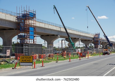 Melbourne, Australia - November 19, 2017: Construction Of The Skyrail Metro Train Grade Separation Project At The Centre Road Level Crossing In South Clayton.