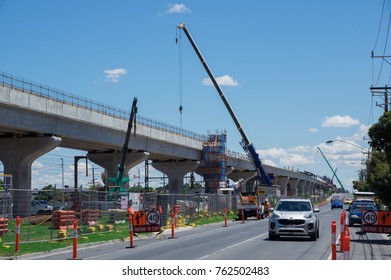 Melbourne, Australia - November 19, 2017: Construction Of The Skyrail Metro Train Grade Separation Project At The Centre Road Level Crossing In South Clayton.